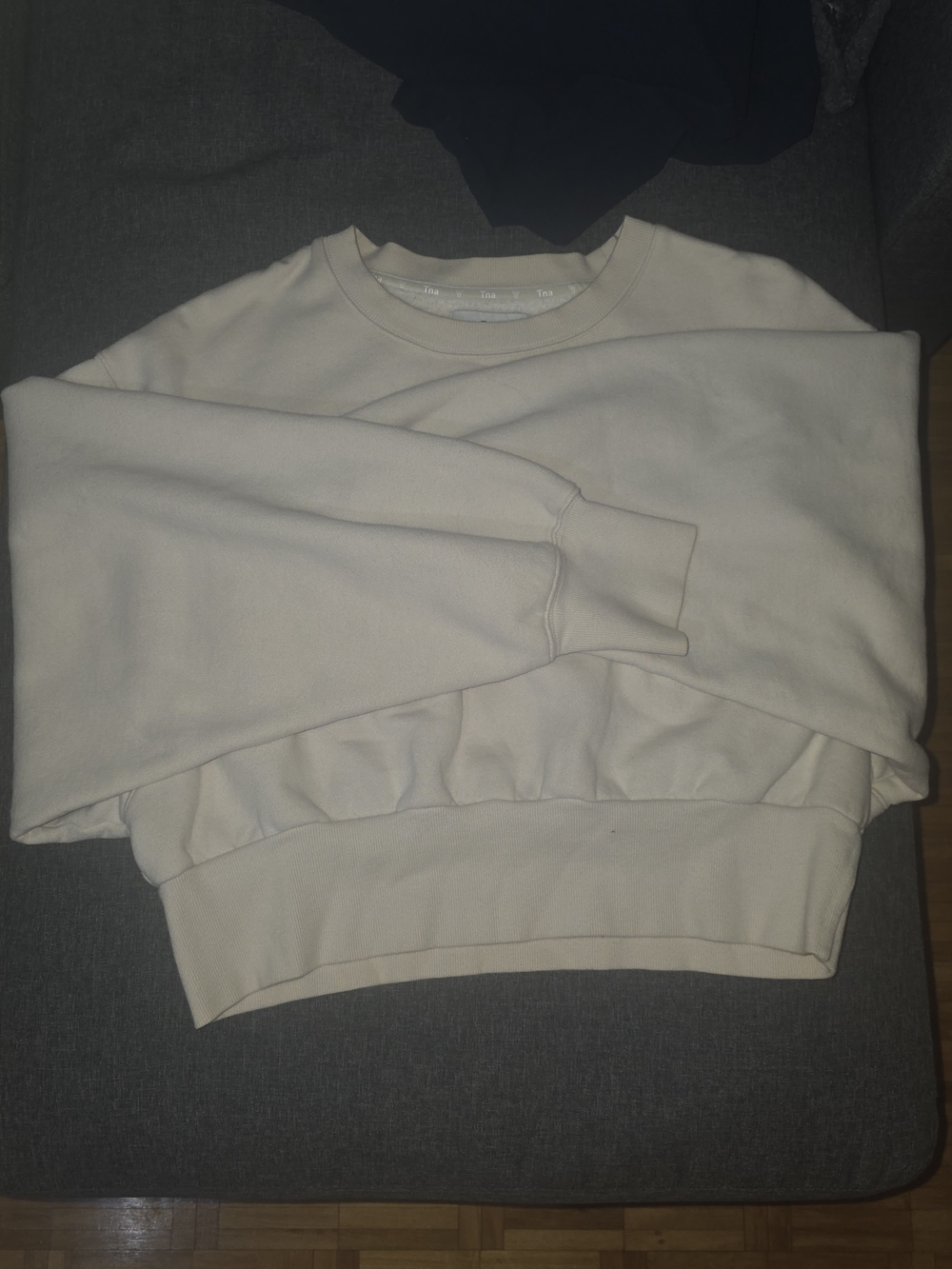 TNA Cropped Crewneck Sweatshirt in Light Cream